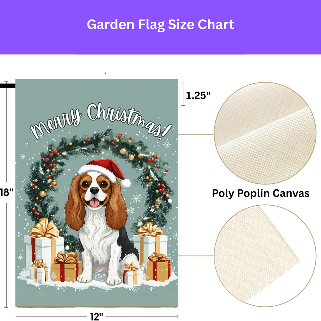 Merry Christmas Cavalier King Charles Spaniel Garden Flag - yard display - Dragonfire Gardens