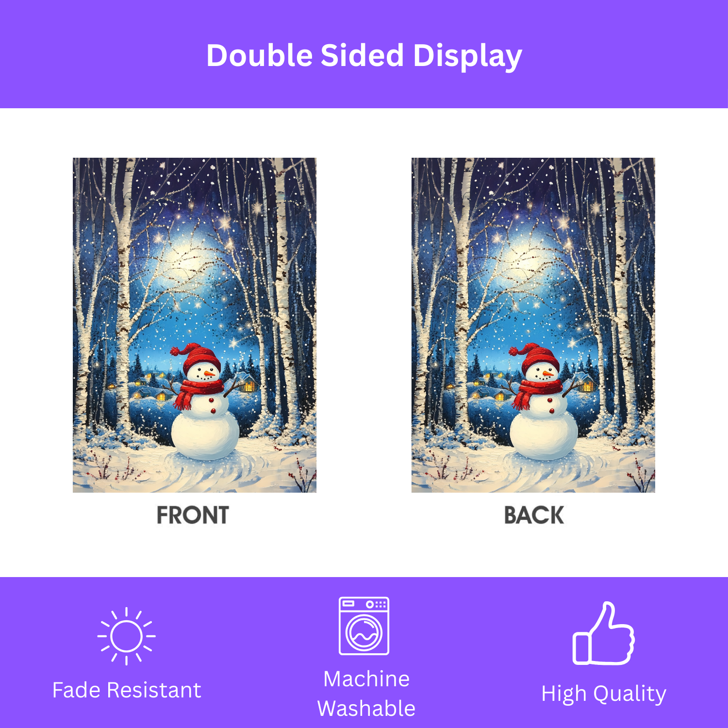 Winter Night Snowman Garden Flag - double-sided design - Dragonfire Gardens
