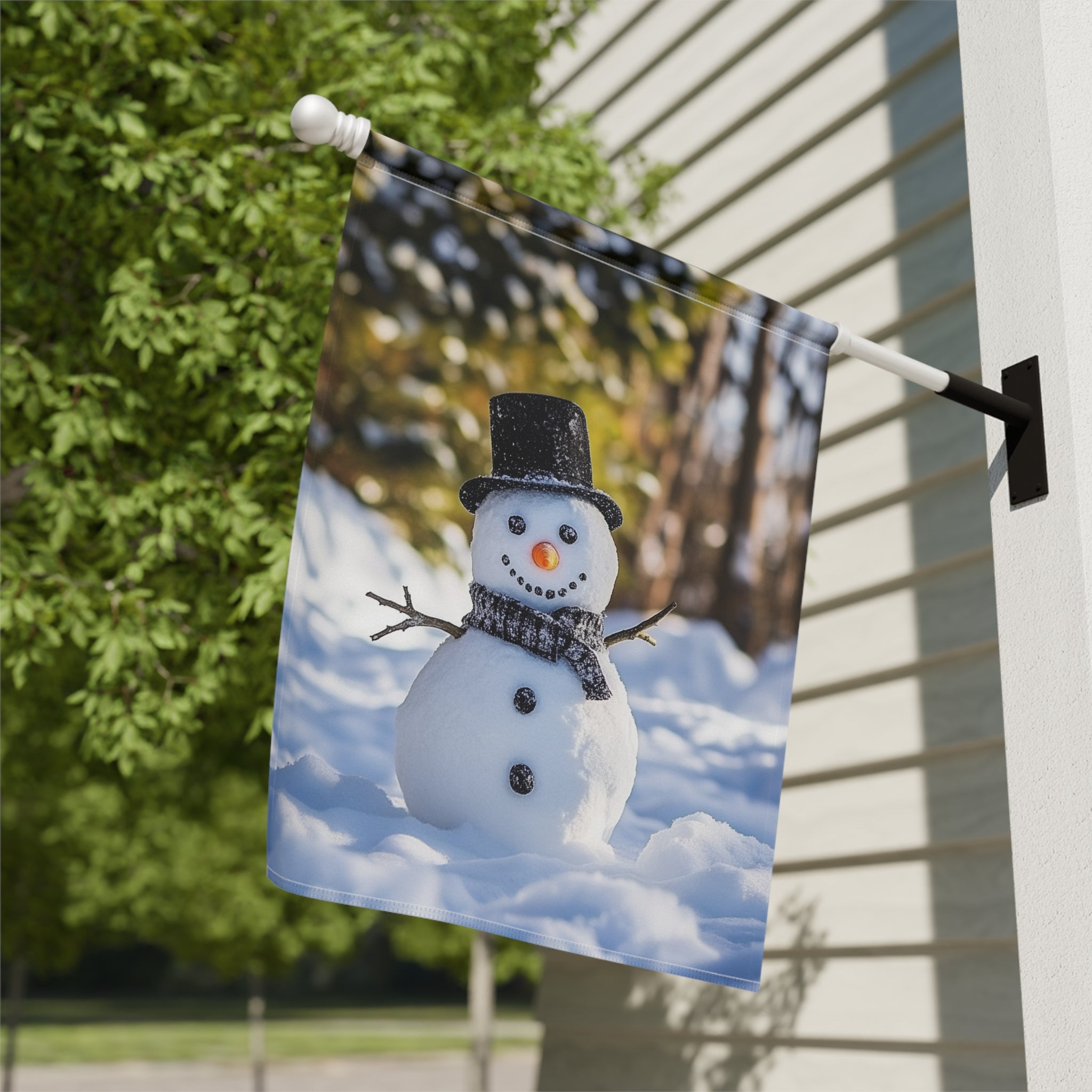 Winter Snowman Garden Flag - close-up detail - Dragonfire Gardens