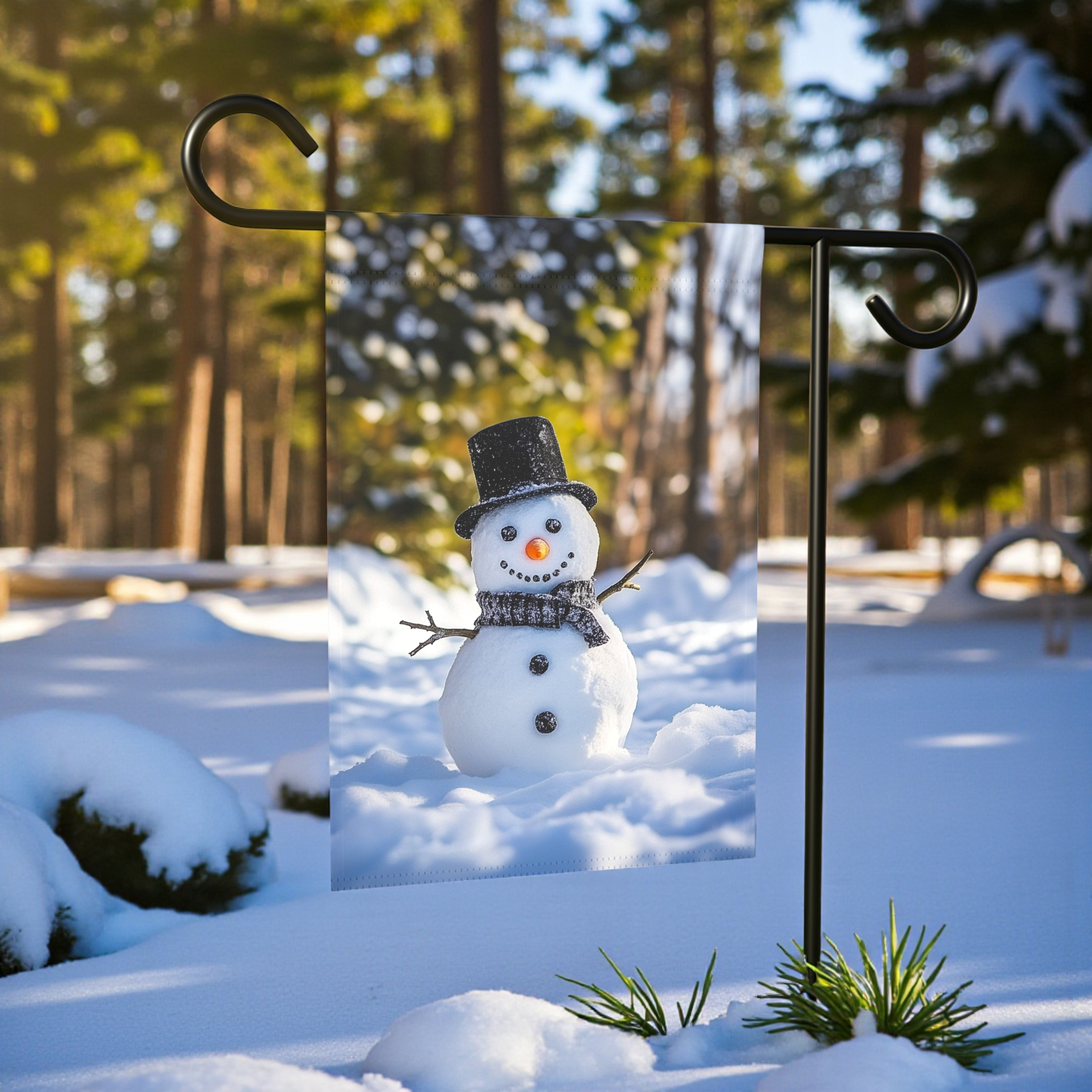 Winter Snowman Garden Flag - front view - Dragonfire Gardens