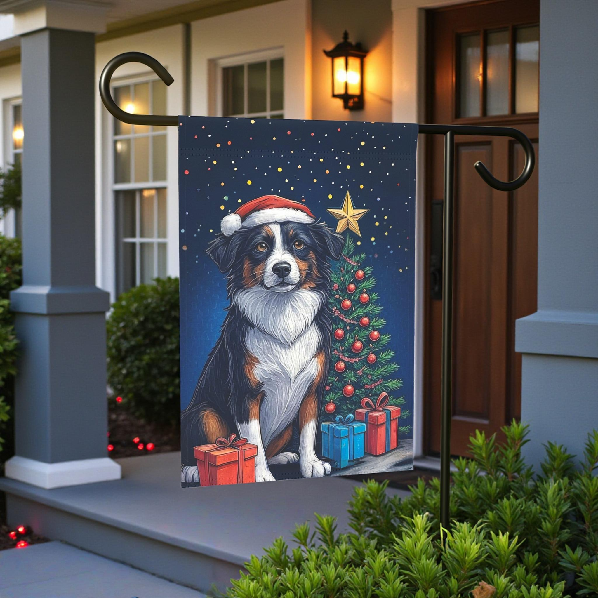 Border Collie Christmas Garden Flag - yard display - Dragonfire Gardens