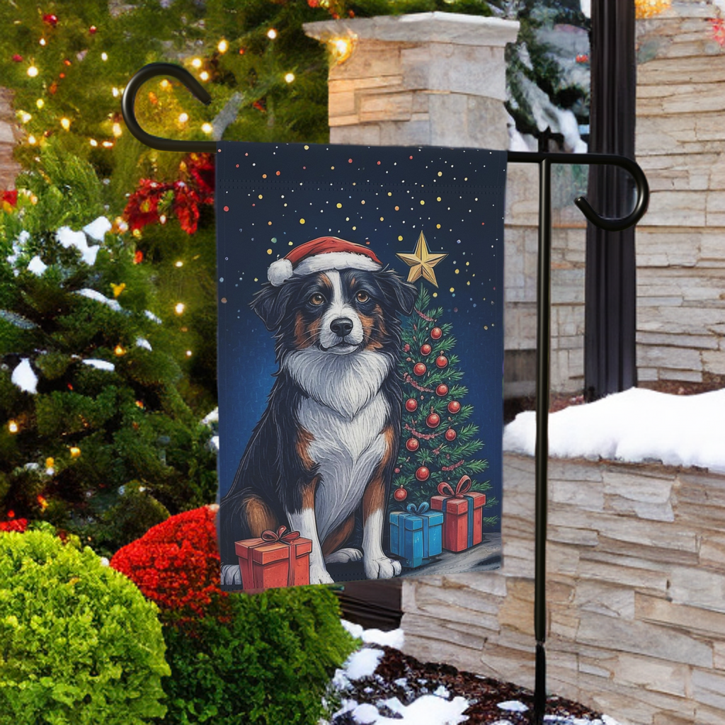 Border Collie Christmas Garden Flag - size comparison - Dragonfire Gardens