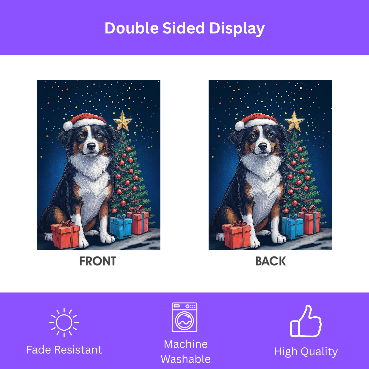 Border Collie Christmas Garden Flag - lifestyle display - Dragonfire Gardens