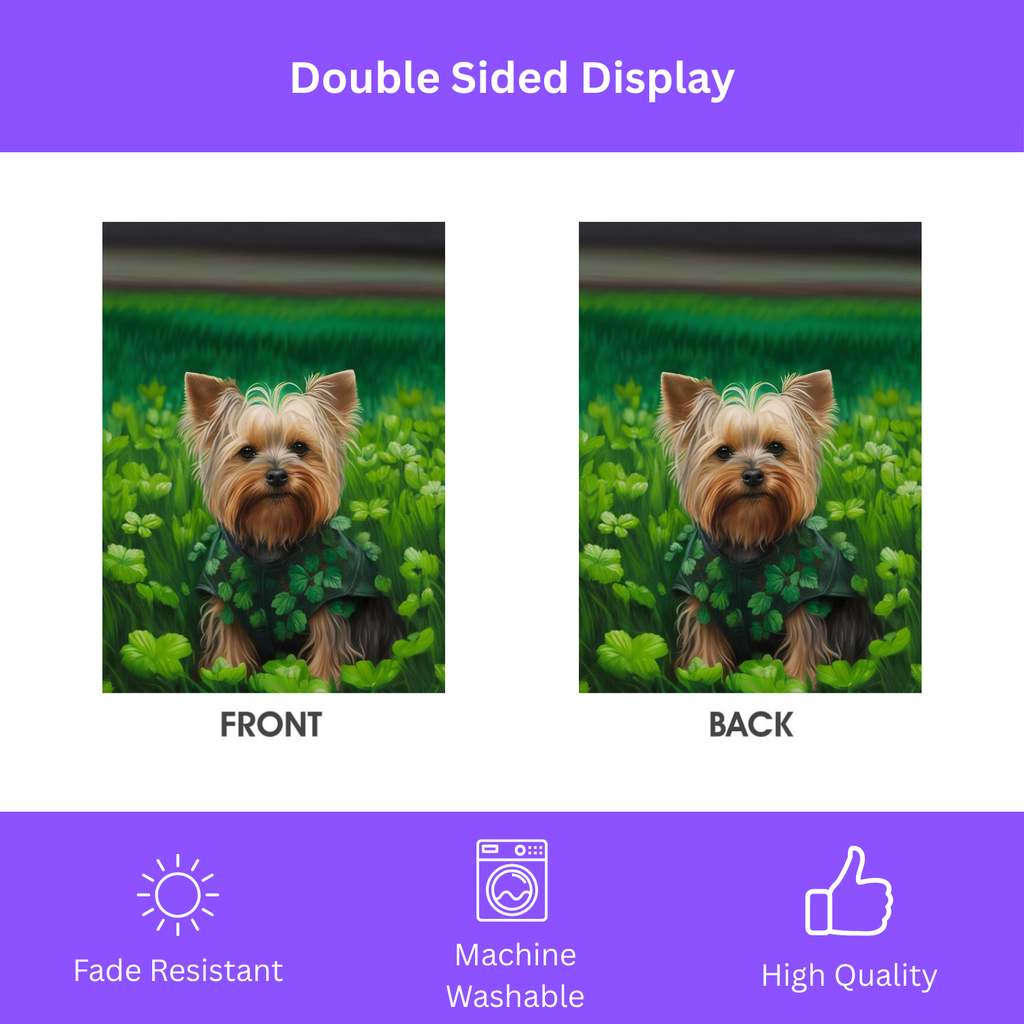 Yorkie in Clovers Garden Flag - double-sided design - Dragonfire Gardens