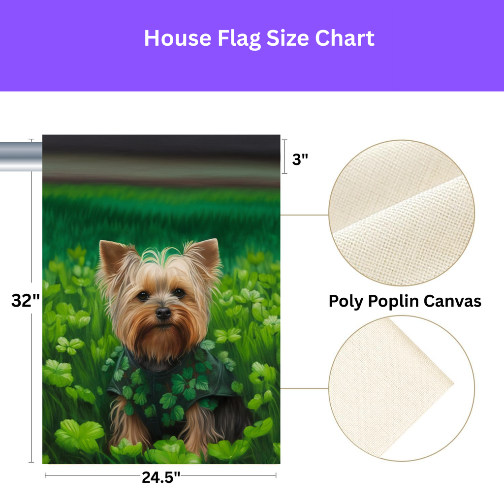 Yorkie in Clovers Garden Flag - yard display - Dragonfire Gardens