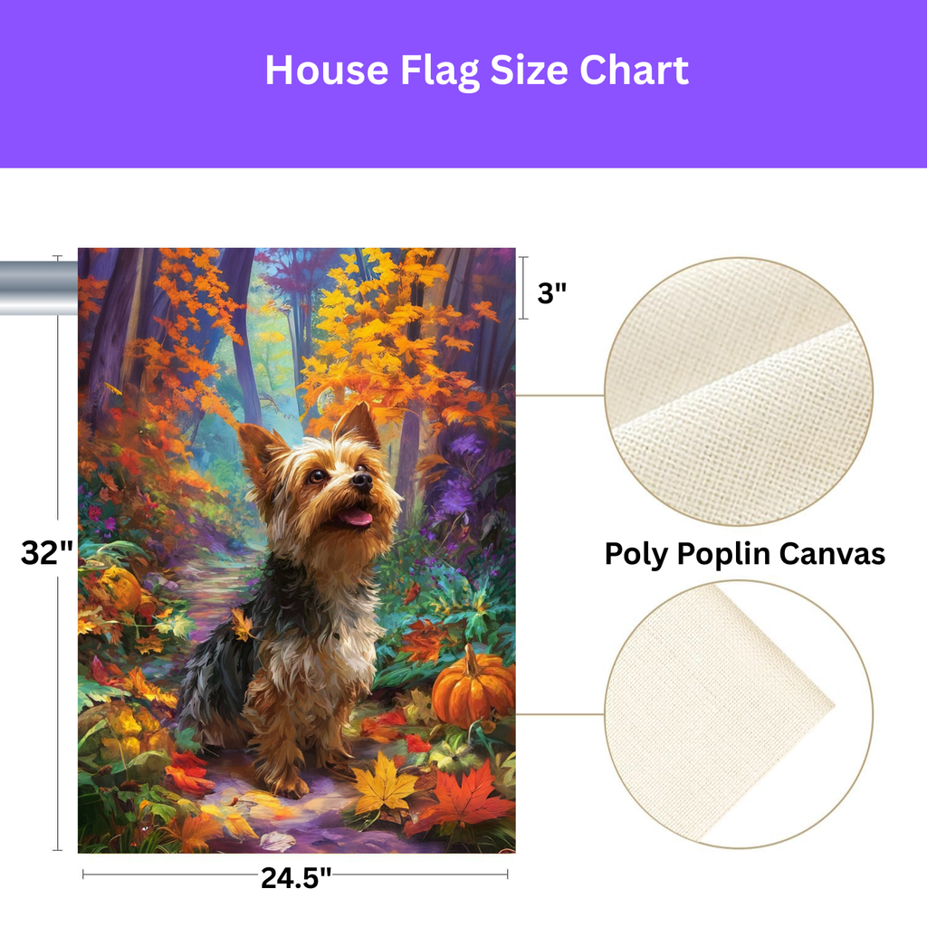 Fall Foliage Yorkshire Terrier Garden Flag - double-sided design - Dragonfire Gardens