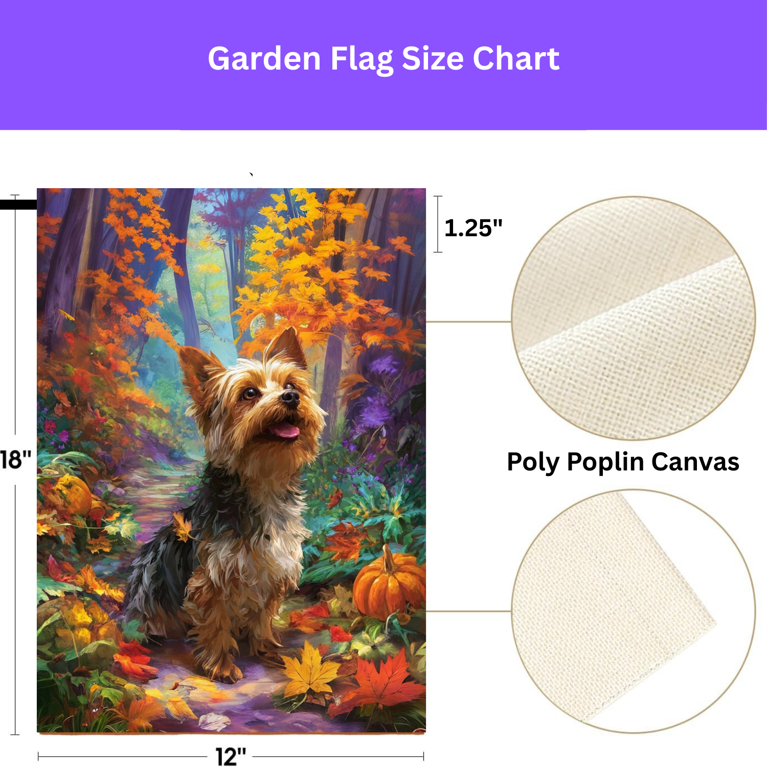 Fall Foliage Yorkshire Terrier Garden Flag - product detail - Dragonfire Gardens