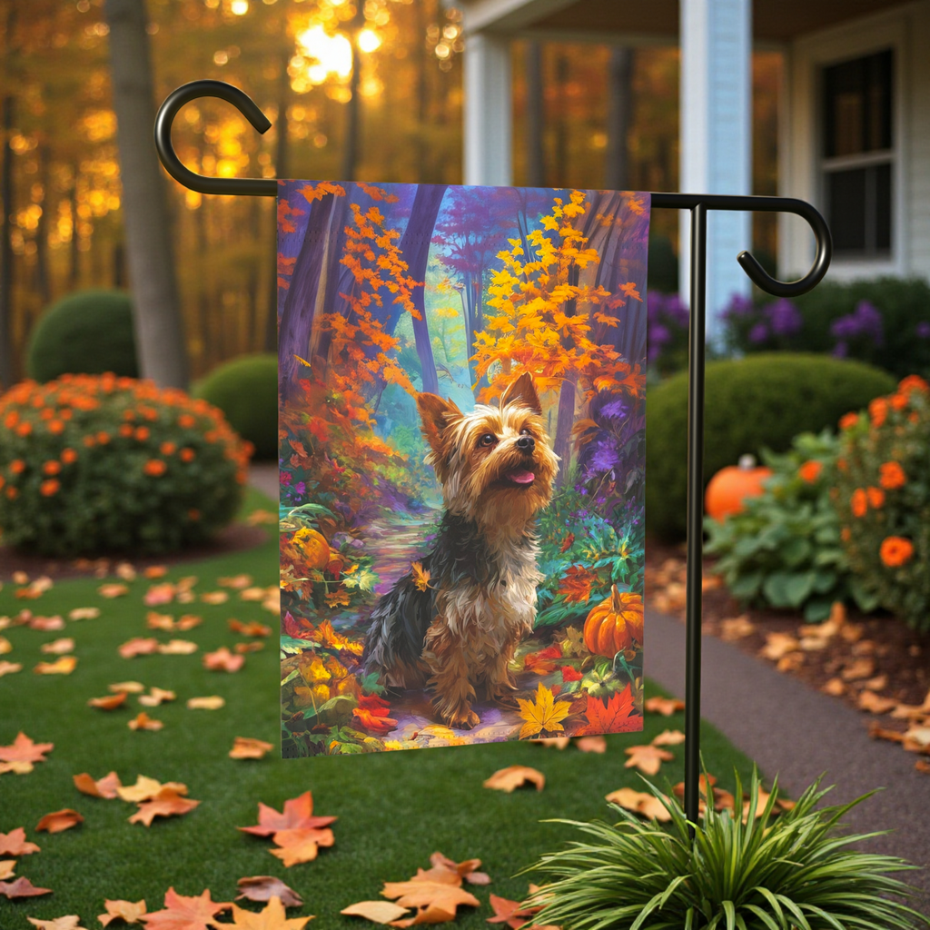 Fall Foliage Yorkshire Terrier Garden Flag - porch decor - Dragonfire Gardens
