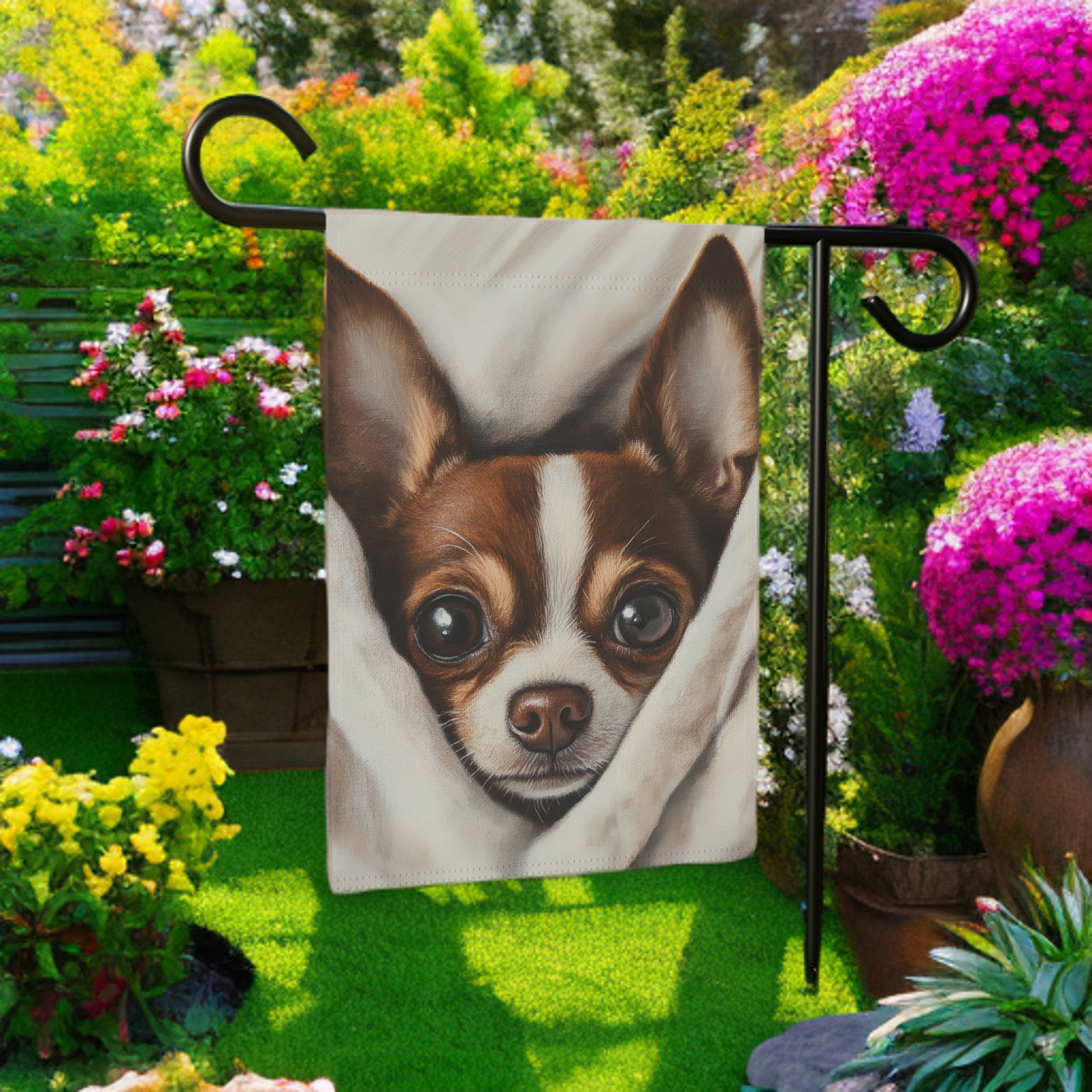 White Blanket Chihuahua Garden Flag