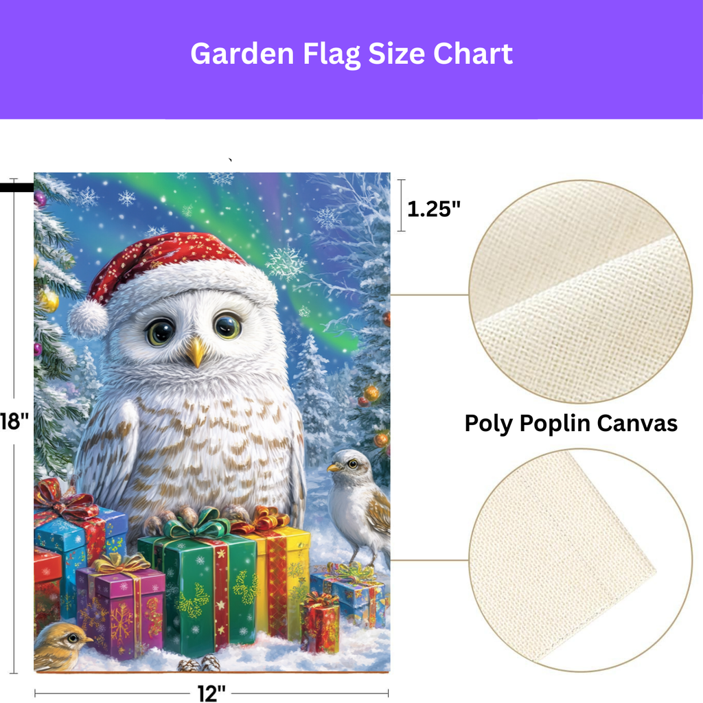 Snowy Owl Christmas Garden Flag - double-sided design - Dragonfire Gardens
