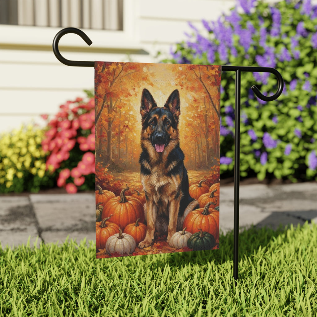 German Shepherd and Pumpkins Fall Garden Flag