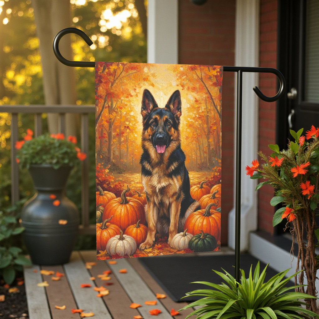 German Shepherd and Pumpkins Fall Garden Flag