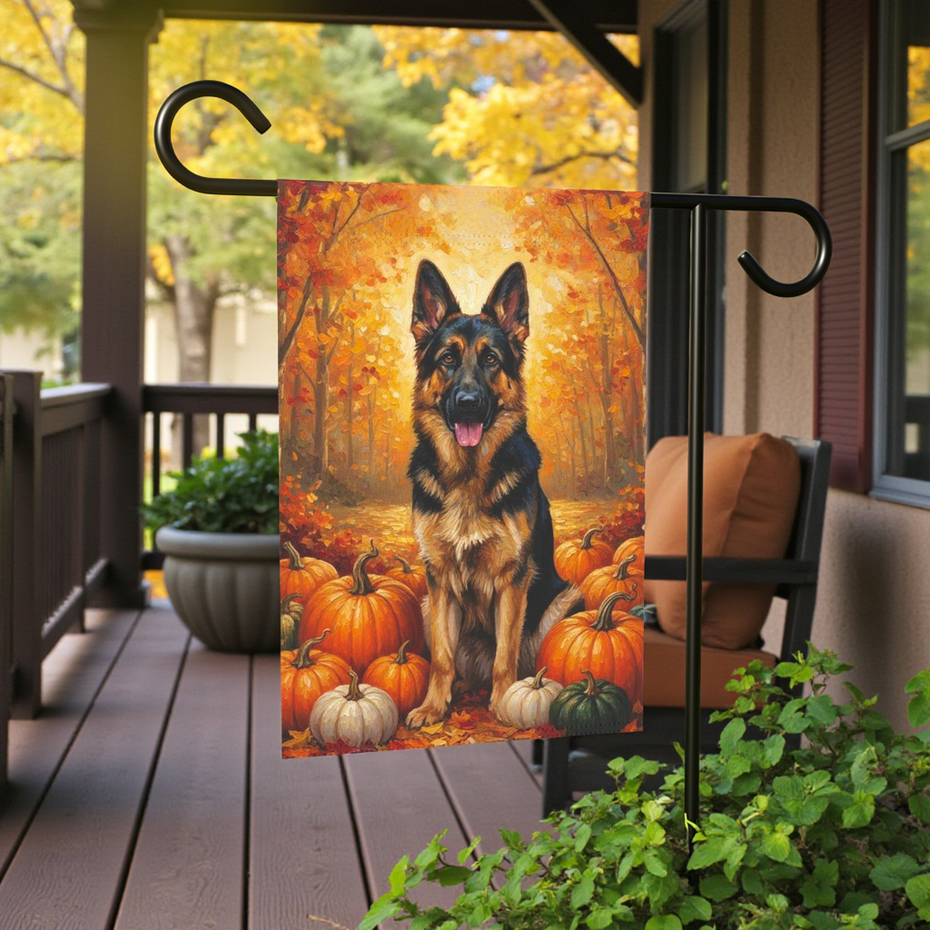 German Shepherd and Pumpkins Fall Garden Flag