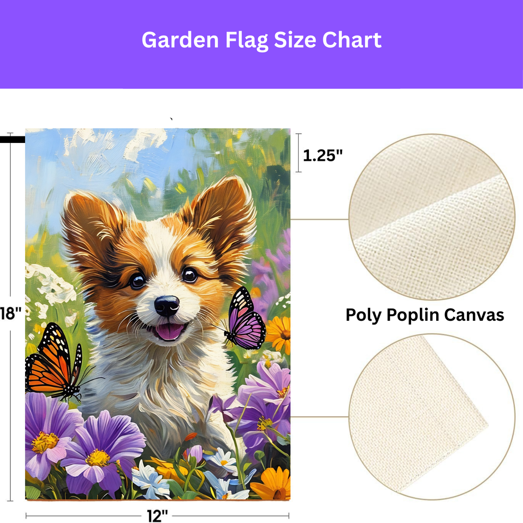 Two Butterflies and Corgi Garden Flag - porch decor - Dragonfire Gardens
