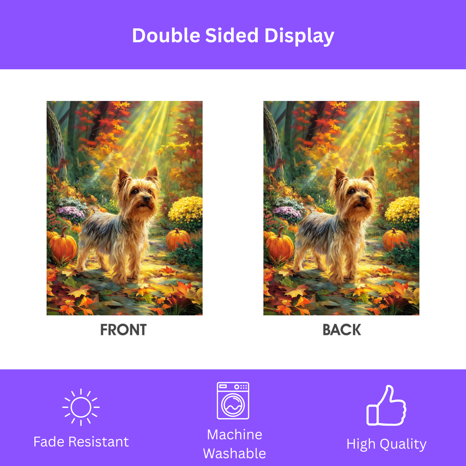 Fall Sunlight Yorkshire Terrier Garden Flag - double-sided design - Dragonfire Gardens