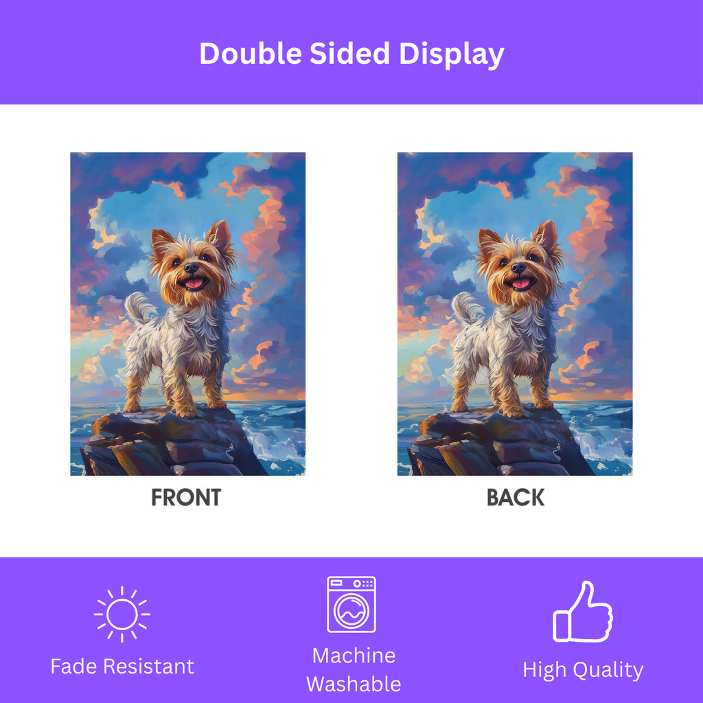 Yorkshire Terrier Sea Rock Garden Flag - double-sided design - Dragonfire Gardens