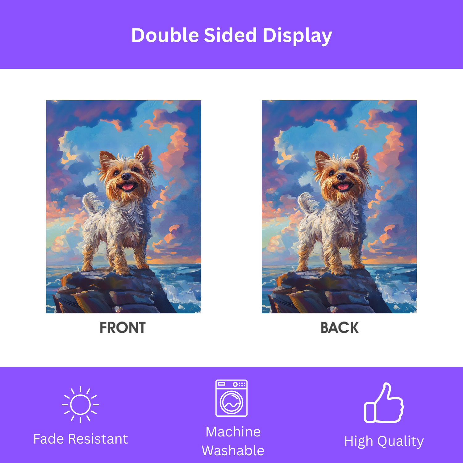 Yorkshire Terrier Sea Rock Garden Flag - double-sided design - Dragonfire Gardens
