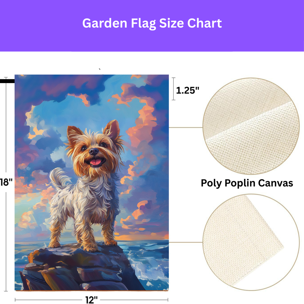 Yorkshire Terrier Sea Rock Garden Flag - lifestyle display - Dragonfire Gardens