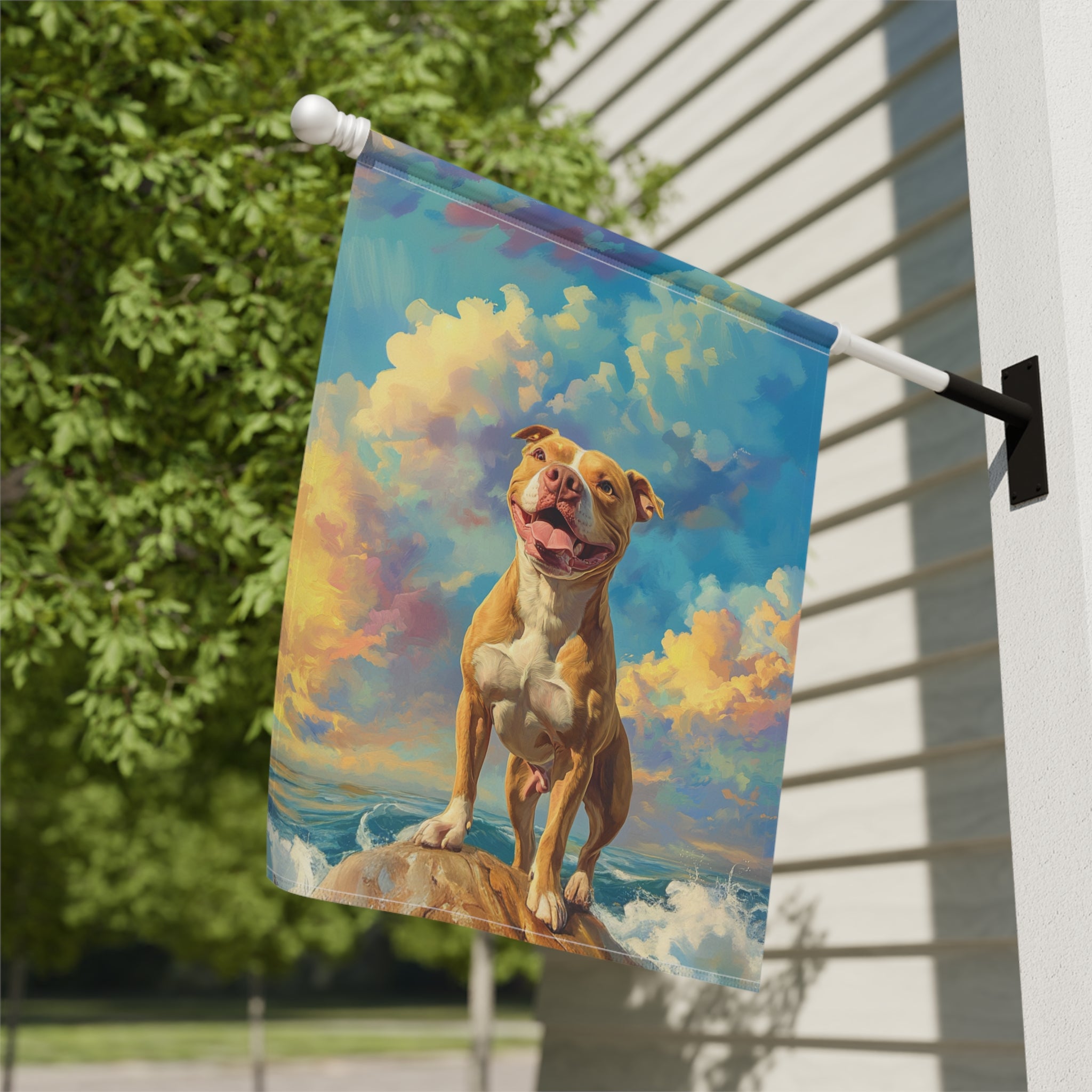 Pitbull Sea Rock Garden Flag - close-up detail - Dragonfire Gardens