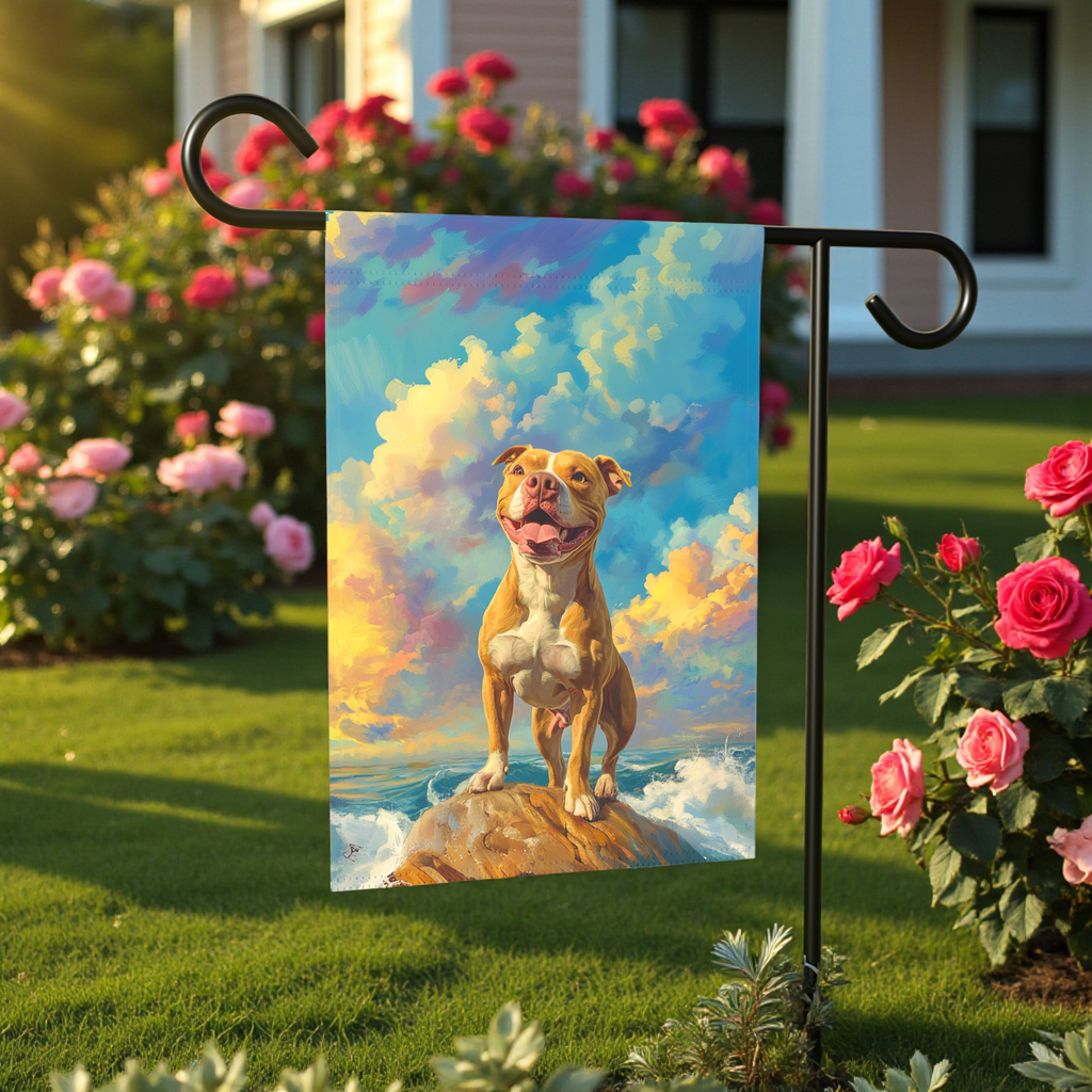 Pitbull Sea Rock Garden Flag - front view - Dragonfire Gardens