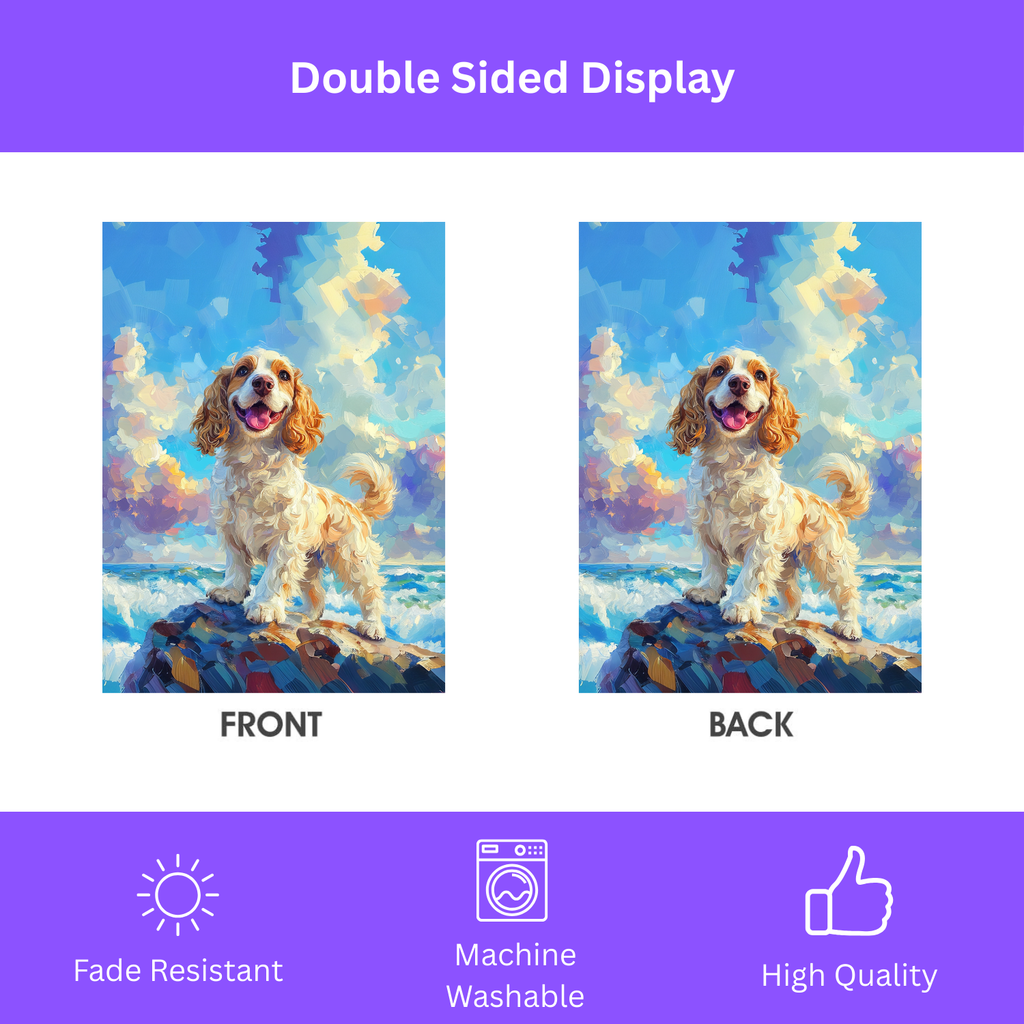 Sea Rock Cocker Spaniel Garden Flag - double-sided design - Dragonfire Gardens
