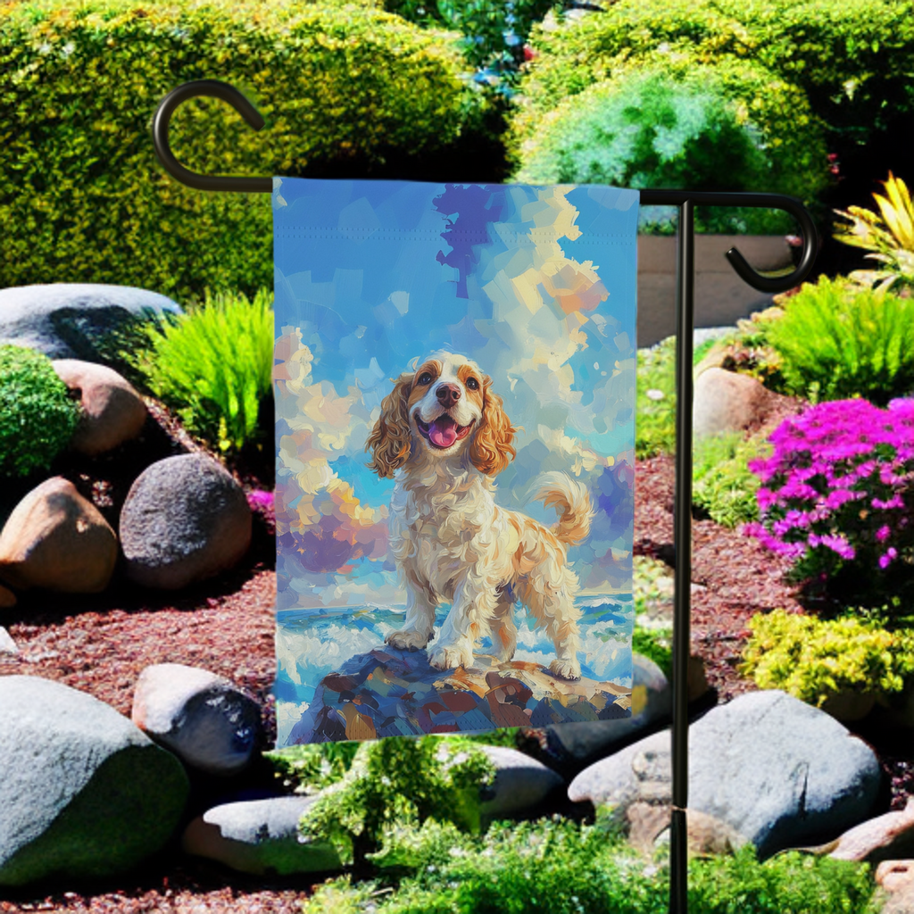 Sea Rock Cocker Spaniel Garden Flag - product detail - Dragonfire Gardens