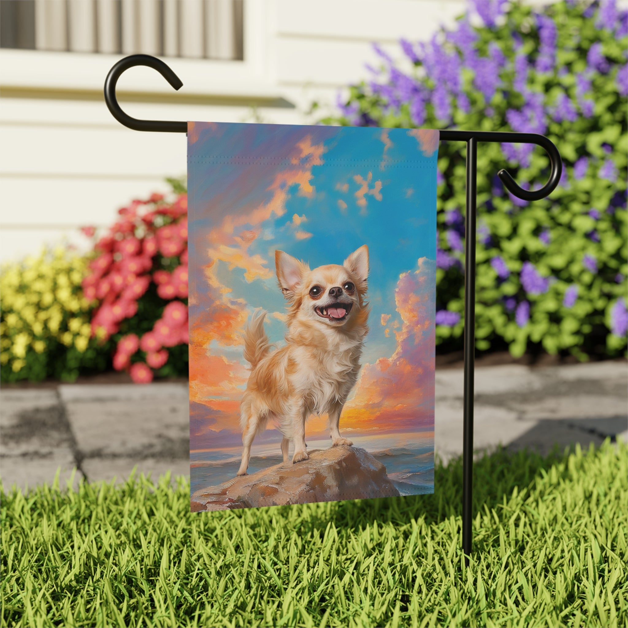 Sea Rock Chihuahua Garden Flag - outdoor display - Dragonfire Gardens