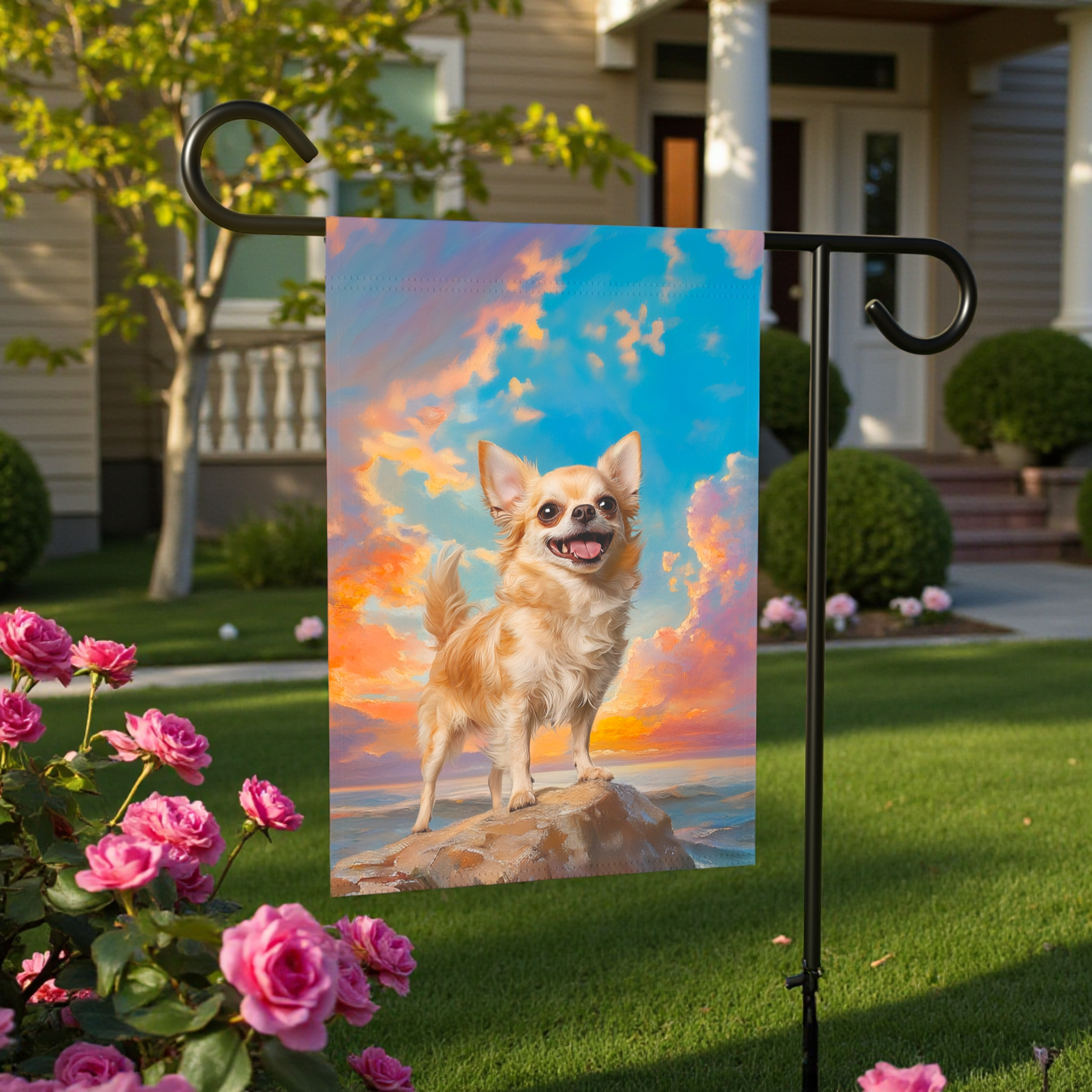 Sea Rock Chihuahua Garden Flag - front view - Dragonfire Gardens