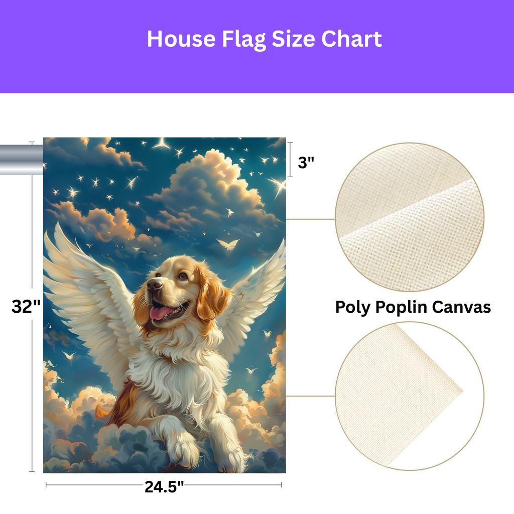 Angel Golden Retriever Garden Flag - size comparison - Dragonfire Gardens