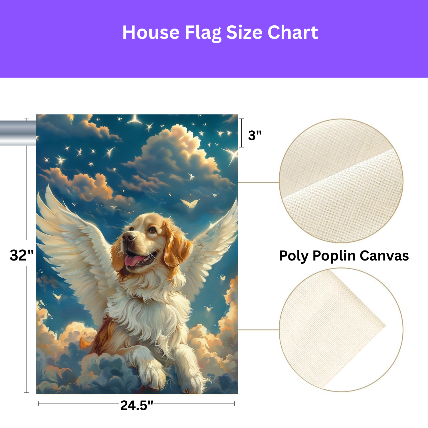 Angel Golden Retriever Garden Flag - size comparison - Dragonfire Gardens