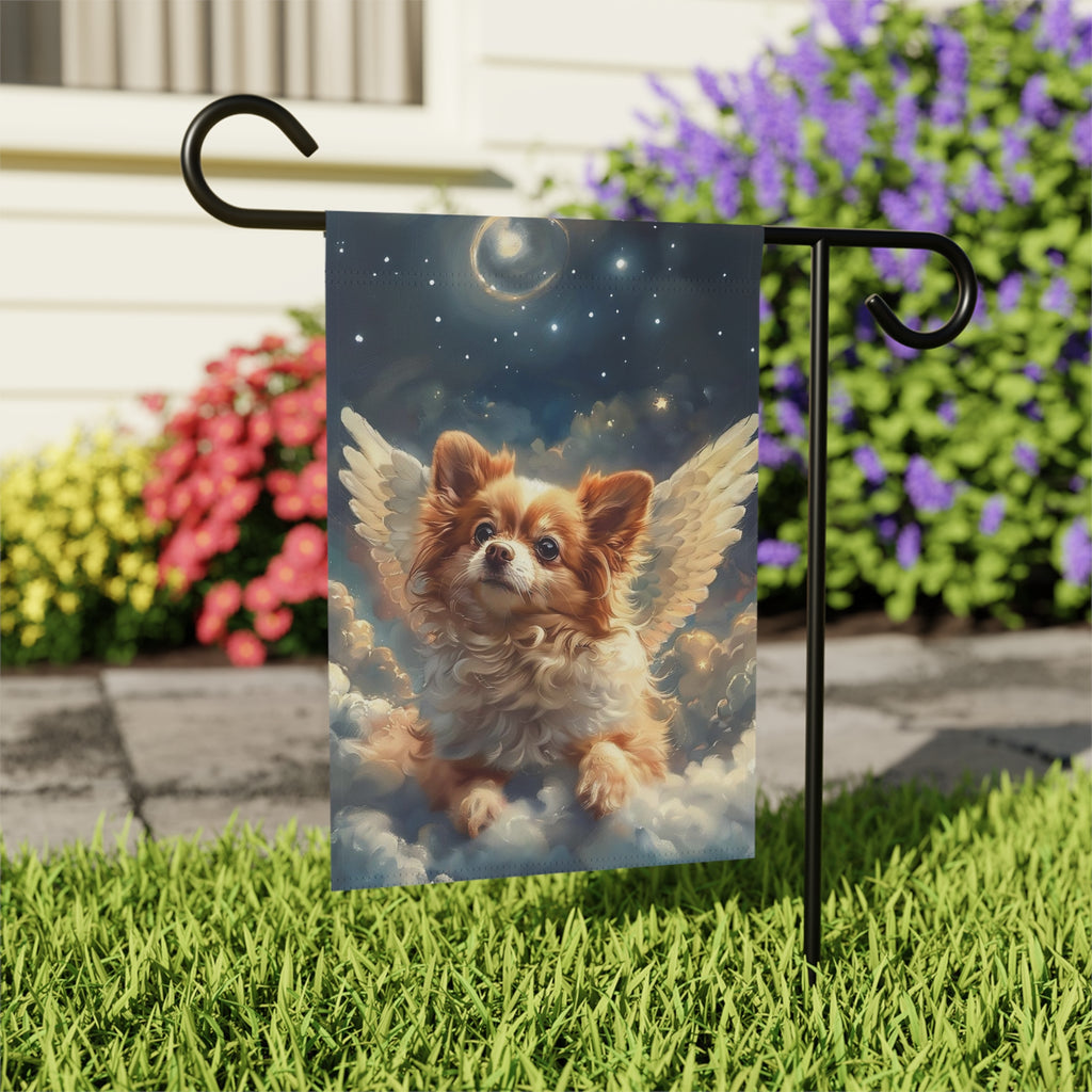 Angel Pomeranian Garden Flag - outdoor display - Dragonfire Gardens