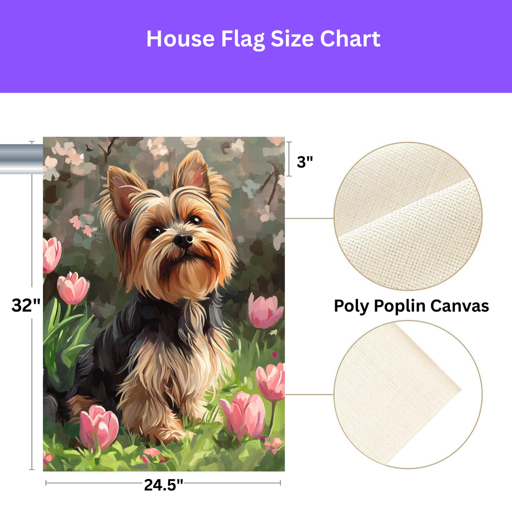 Pink Tulip Yorkshire Terrier Garden Flag - yard display - Dragonfire Gardens