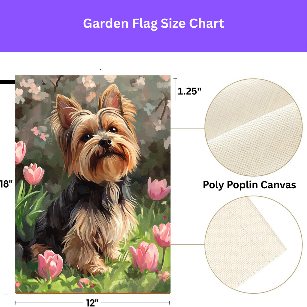 Pink Tulip Yorkshire Terrier Garden Flag - porch decor - Dragonfire Gardens