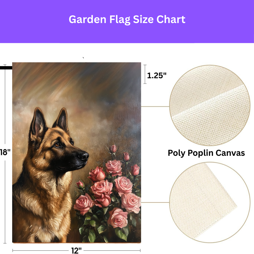 Pink Roses and German Shepherd Garden Flag - porch decor - Dragonfire Gardens