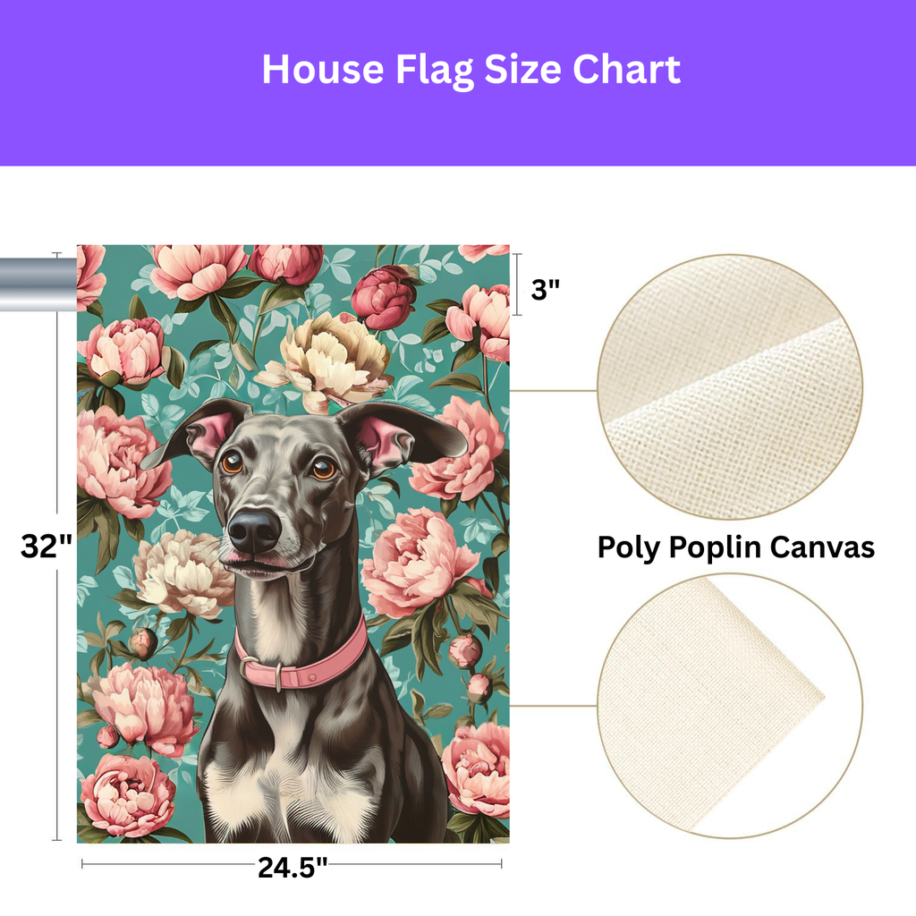 Pink Collar Greyhound Garden Flag - double-sided design - Dragonfire Gardens