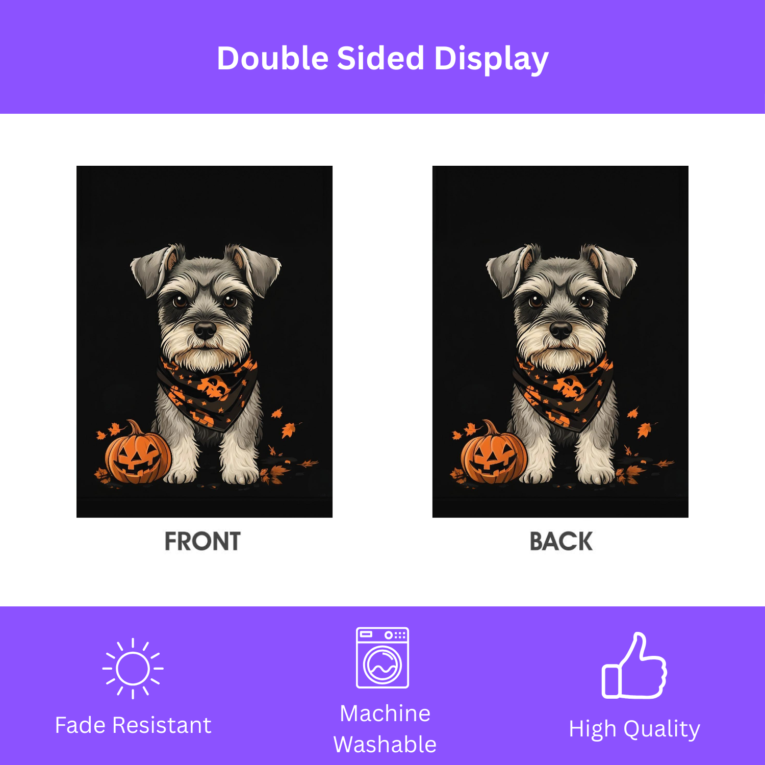 Little Pumpkin and Miniature Schnauzer Halloween Garden Flag - double-sided design - Dragonfire Gardens