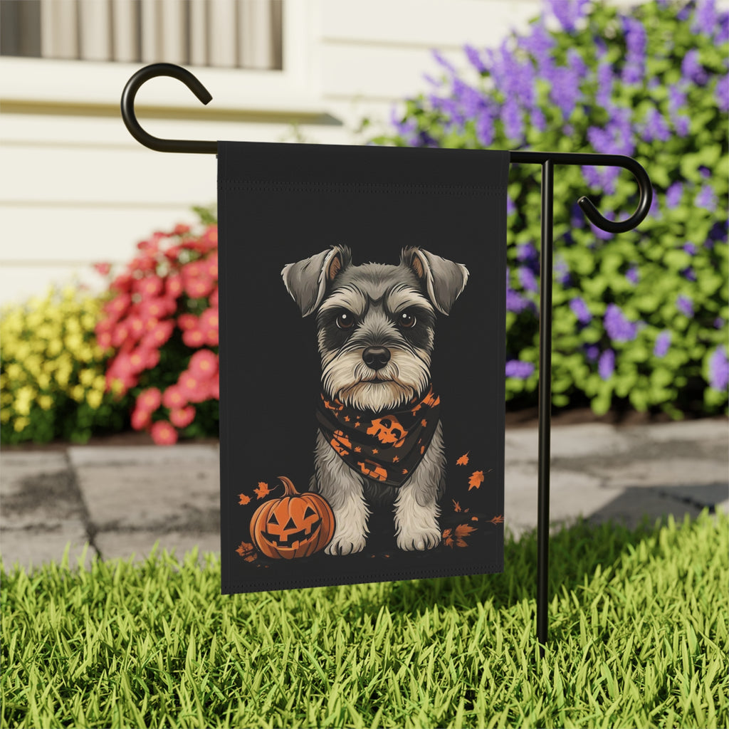 Little Pumpkin and Miniature Schnauzer Halloween Garden Flag - outdoor display - Dragonfire Gardens