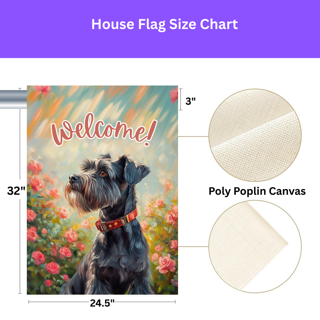 Pink Flower Schnauzer Garden Flag - porch decor - Dragonfire Gardens