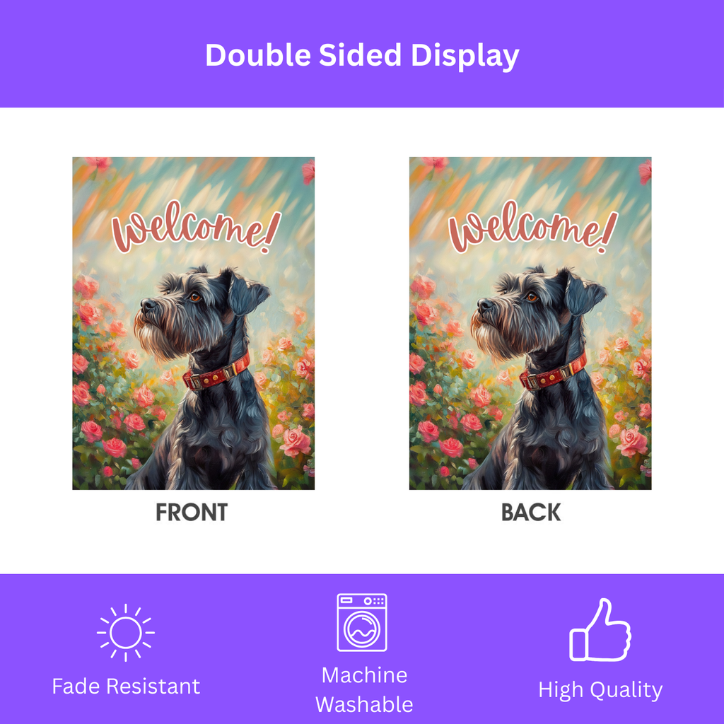 Pink Flower Schnauzer Garden Flag - double-sided design - Dragonfire Gardens