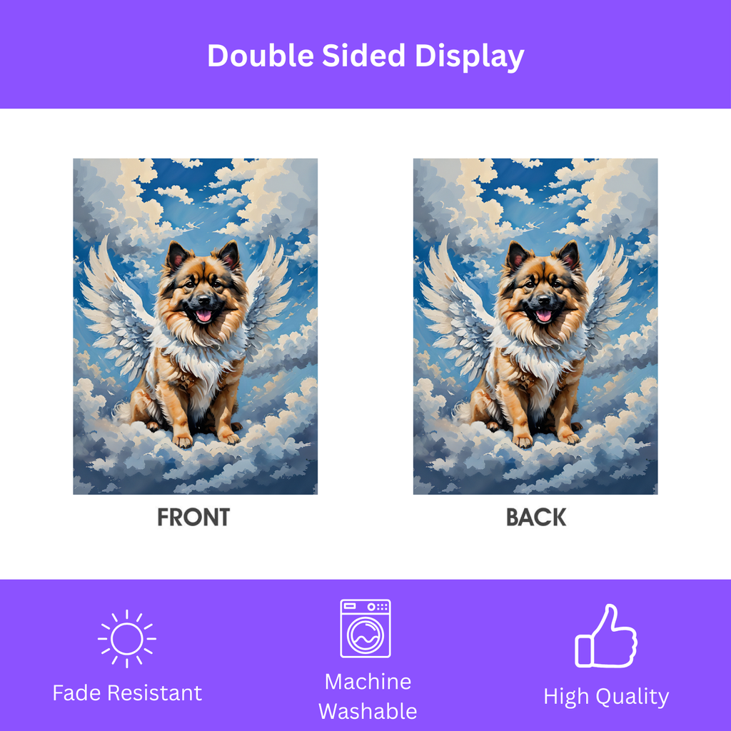 Keeshond Angel Garden Flag - double-sided design - Dragonfire Gardens