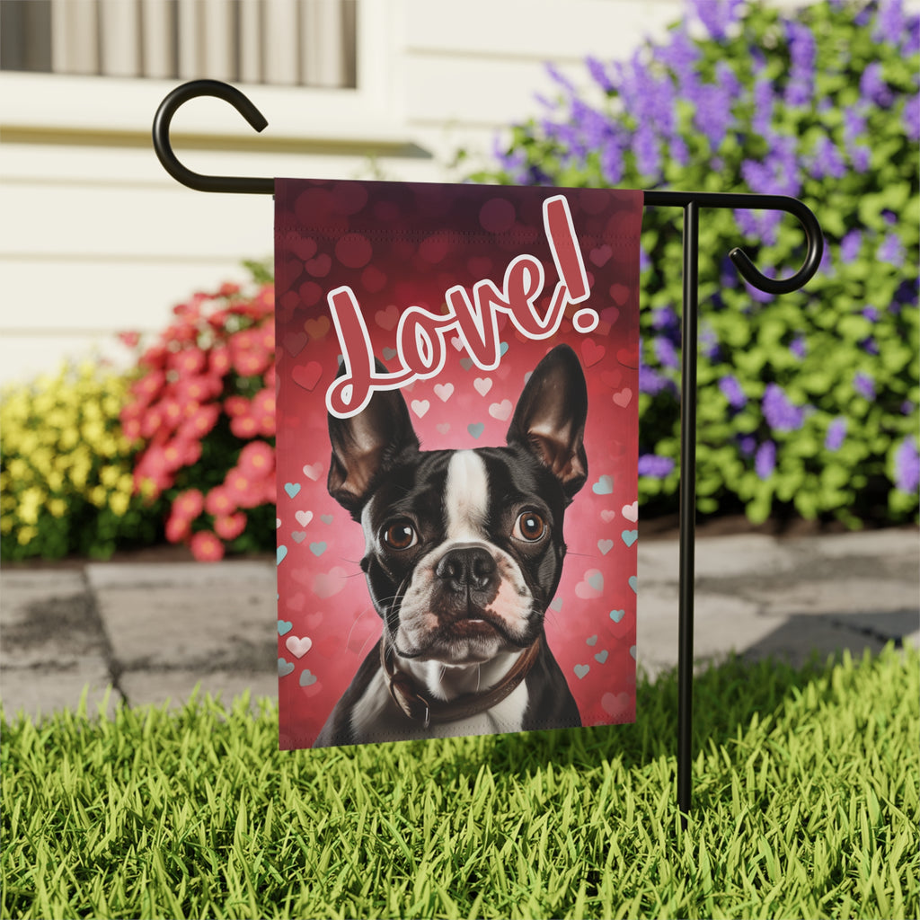 Love Boston Terrier Garden Flag - outdoor display - Dragonfire Gardens