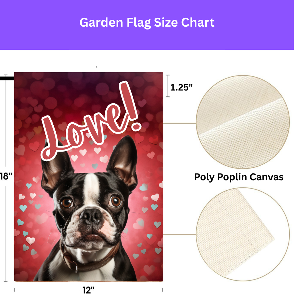 Love Boston Terrier Garden Flag - porch decor - Dragonfire Gardens