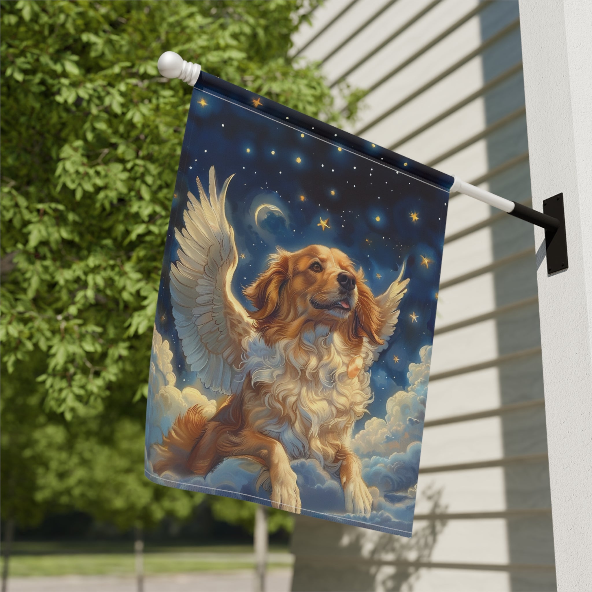 Golden Retriever Angel Garden Flag - close-up detail - Dragonfire Gardens