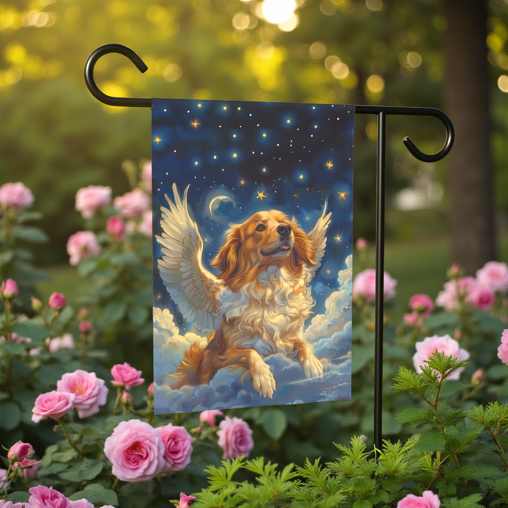Golden Retriever Angel Garden Flag - front view - Dragonfire Gardens