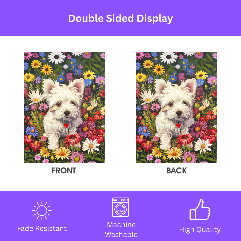 Westie Floral Garden Flag - double-sided design - Dragonfire Gardens