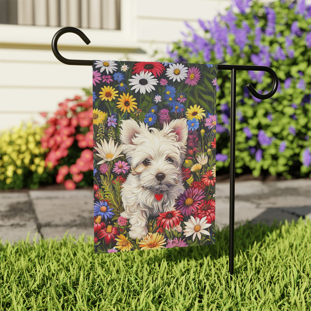 Westie Floral Garden Flag - outdoor display - Dragonfire Gardens
