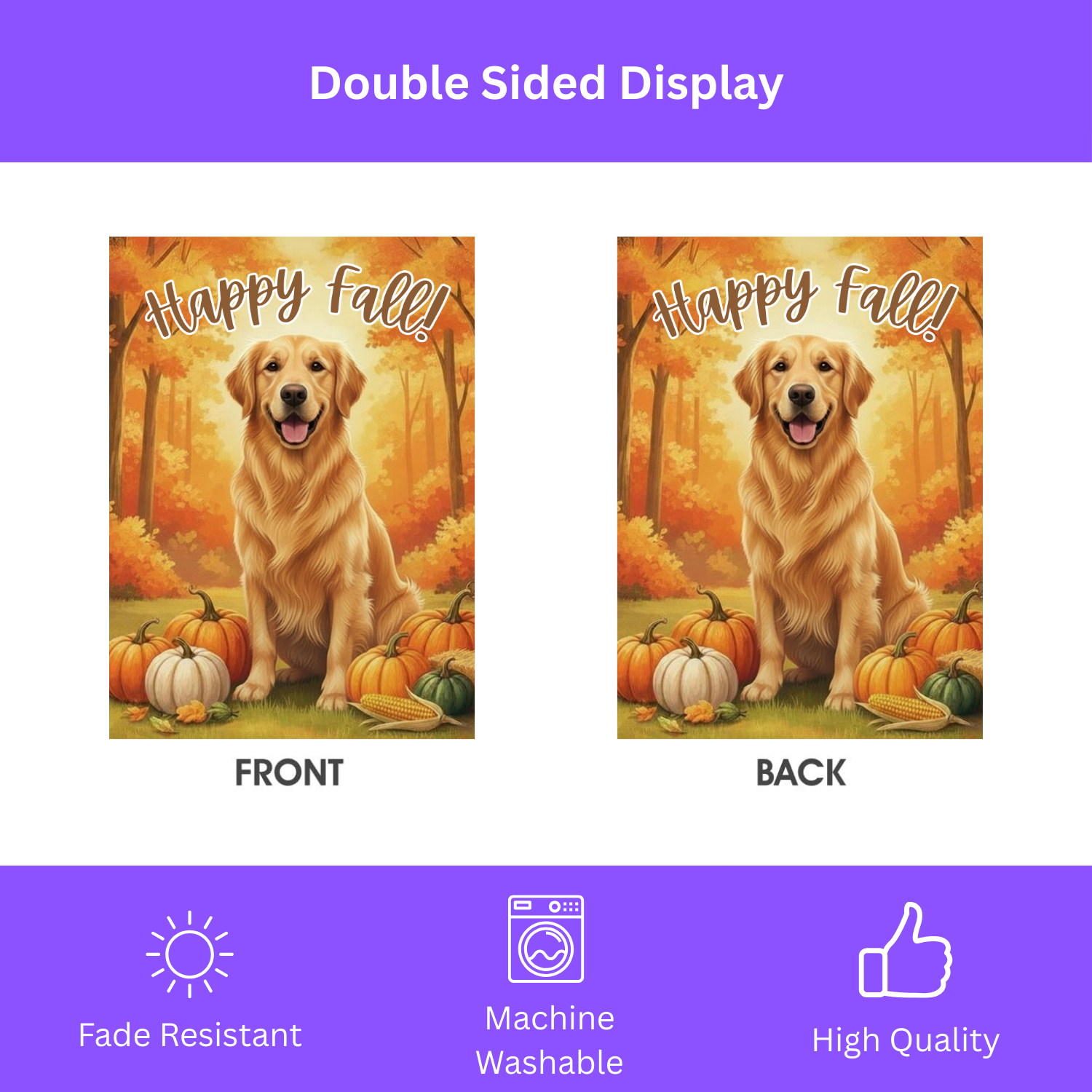Happy Fall Pumpkin Golden Retriever Garden Flag - double-sided design - Dragonfire Gardens