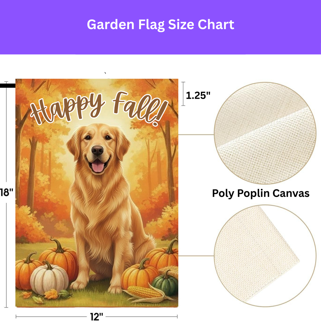 Happy Fall Pumpkin Golden Retriever Garden Flag - porch decor - Dragonfire Gardens