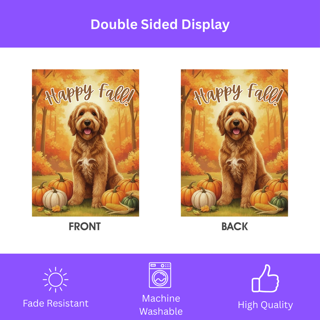 Happy Fall Pumpkin Golden Noodle Garden Flag - double-sided design - Dragonfire Gardens