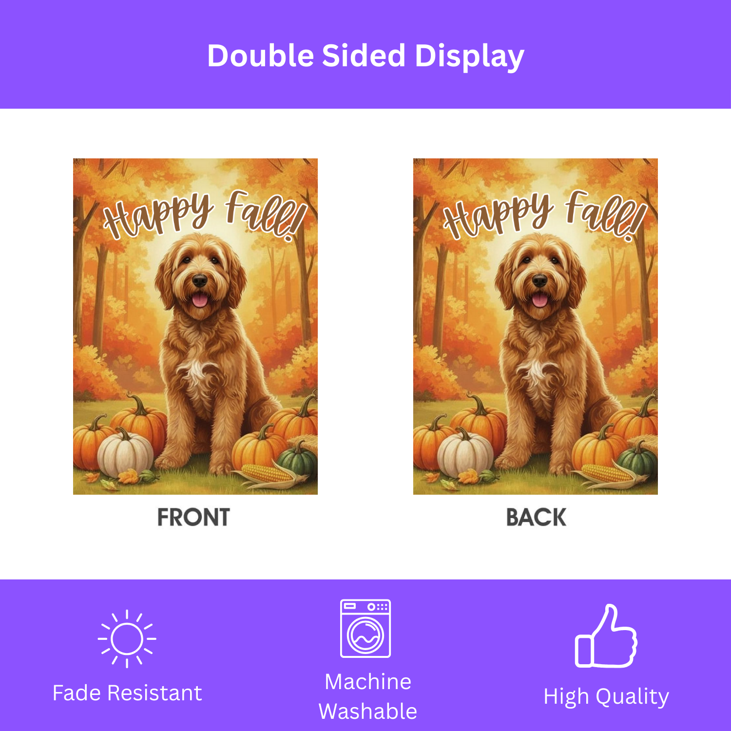 Happy Fall Pumpkin Golden Noodle Garden Flag - double-sided design - Dragonfire Gardens